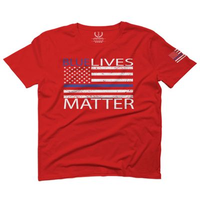 0181. Blue Lives Matter American Flag Thin Blue Line USA Police Support Patriotic Style for Men T Shirt (Red, Medium)