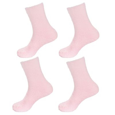 BambooMN Women's Extra Large Fuzzy Soft Colored Cozy Plush Warm Fluffy Socks - Pink - 4 Pairs