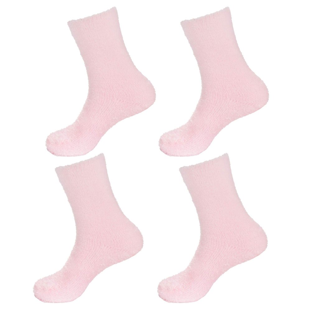 BambooMN Women's Extra Large Fuzzy Soft Colored Cozy Plush Warm Fluffy Socks - Pink - 4 Pairs
