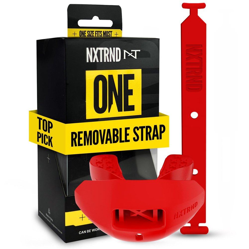 Nxtrnd One Football Mouth Guard, Strap Included, Fits Adult & Youth (Red)