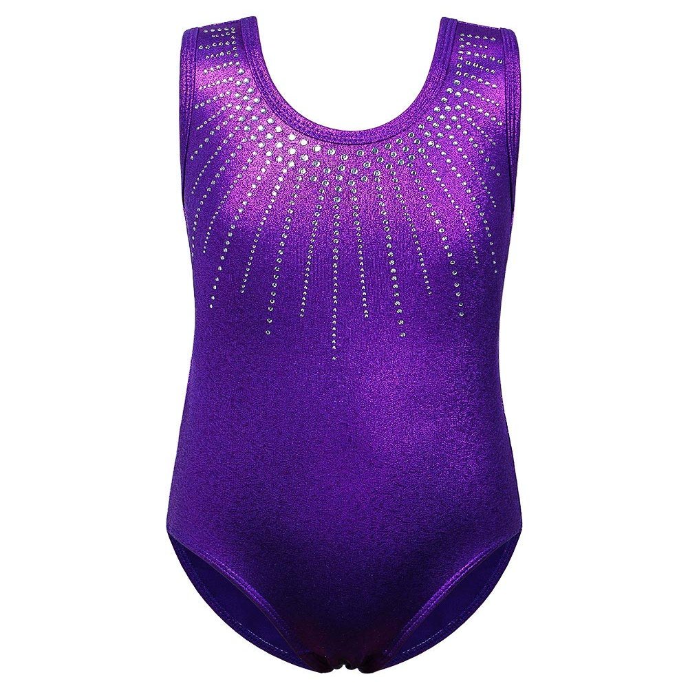 BAOHULU Gymnastics Leotards for Girls Shiny Jewels Kids Athletic Apperal Dance Outfit B199_DarkPurple_12A