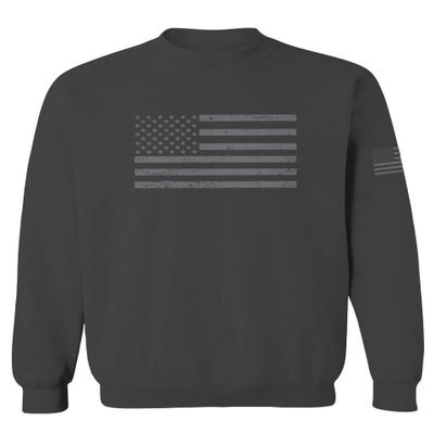 0176. Gray America USA American United States Vintage Flag Patriotic Style Men's Crewneck Sweatshirt (Characol Large)
