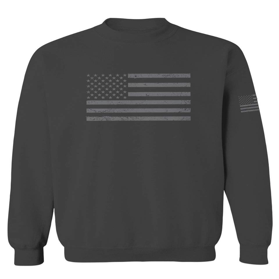0176. Gray America USA American United States Vintage Flag Patriotic Style Men's Crewneck Sweatshirt (Characol Large)