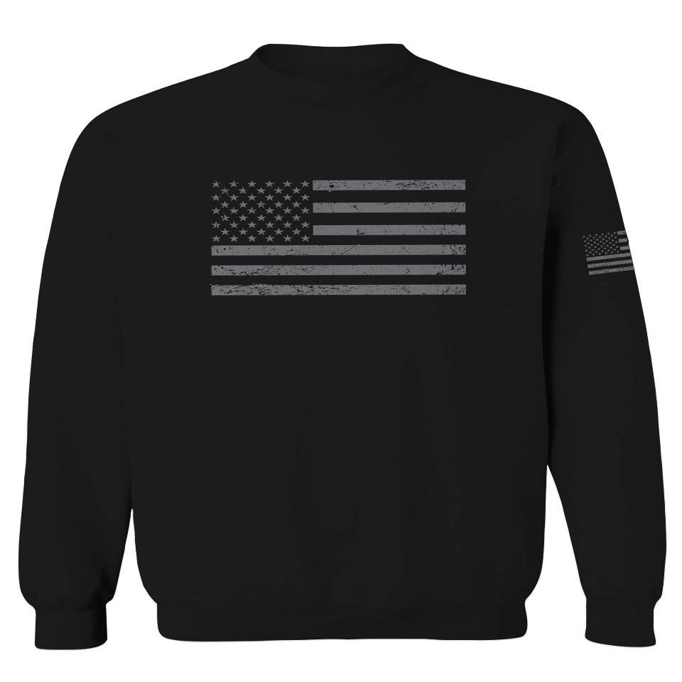 0176. Gray America USA American United States Vintage Flag Patriotic Style Men's Crewneck Sweatshirt (Black X-Large)