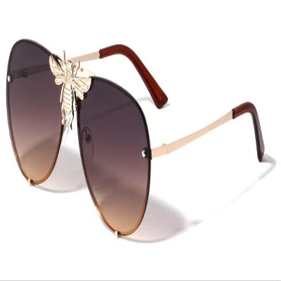 Dweebzilla 3D Killer Bee Luxury Hip Hop Aviator Sunglasses Floating Lenses (Gold & Brown Frame, Brown Gradient Lenses)