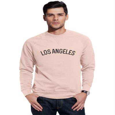 Daxton Los Angeles Sweatshirt Athletic Fit Pullover Crewneck French Terry Fabric, Peach Sweatshirt Black Letters, 1XL