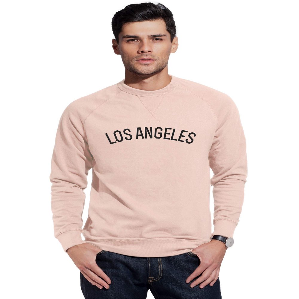 Daxton Los Angeles Sweatshirt Athletic Fit Pullover Crewneck French Terry Fabric, Peach Sweatshirt Black Letters, 1XL