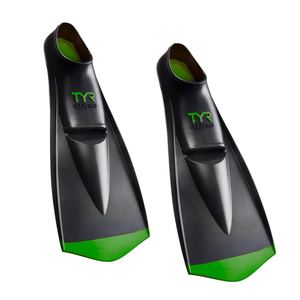 TYR Flexfin 2.0 Rubber Swim Fins - Adult Swimming Gear for Pool Lap Swimming, Training - Blade Fins Promote Proper Movement Through Legs and Feet - 100% Rubber - Color Coded - XS, Black