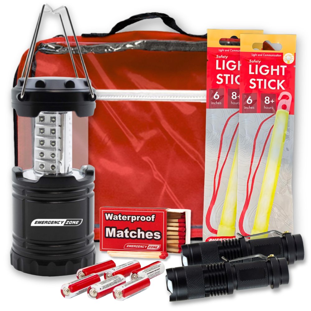 Emergency Zone Power Outage Emergency Kit - Basic | Power Outage Essentials w/Emergency Light for Hurricane Prep, Tornado Emergency Kit, Etc | Power-Loss Ready Emergency Supplies for The Dark