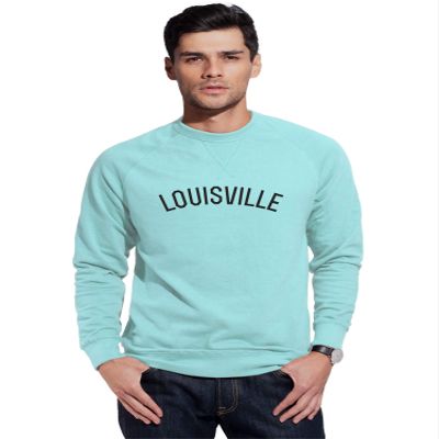 Daxton Louisville Sweatshirt Athletic Fit Pullover Crewneck French Terry Fabric, Sky Sweatshirt Black Letters, L