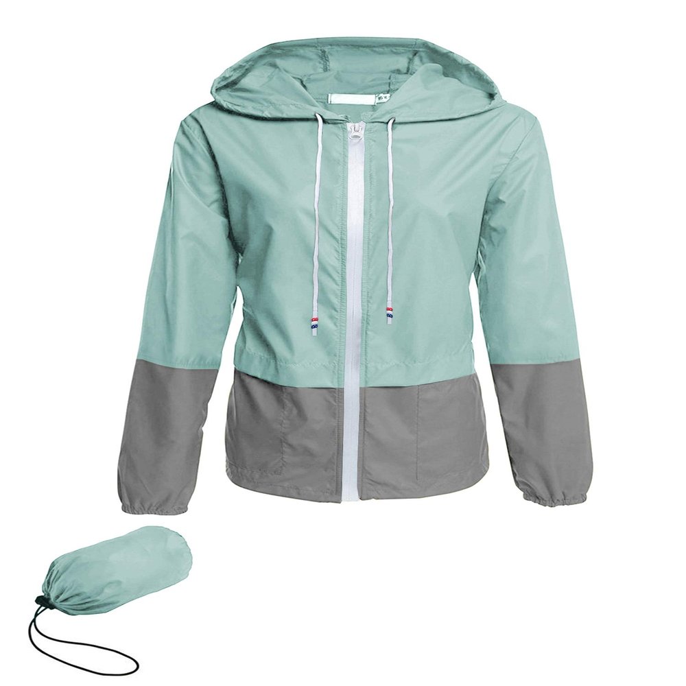 Avoogue Lightweight Raincoat Women's Waterproof Windbreaker Packable Outdoor Hooded Rain Jacket Light Blue XXL