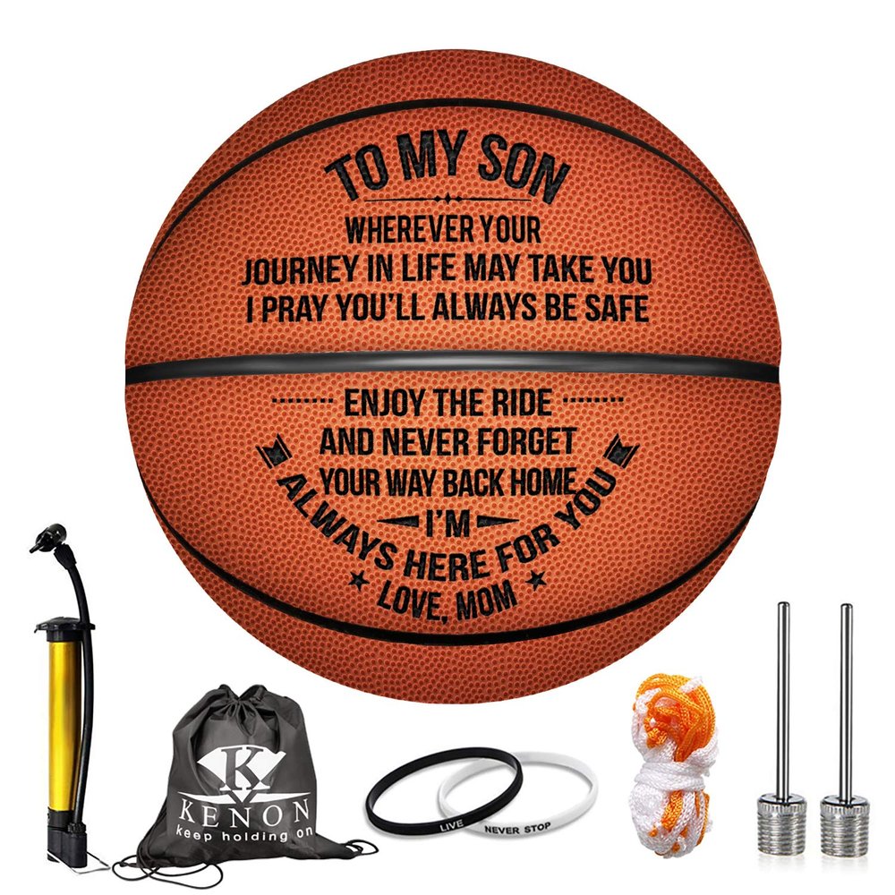 Kenon Personalized Basketball Gift for Son from Mom - Engraved Basketball Indoor/Outdoor Game Ball - Enioy The Ride and Never Forget Your Way Back Home, Graduation Birthday for Son