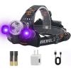 BORUIT RJ-3000 LED Black Light Headlamp,3 Modes White and UV Light Headlamp,Super Bright Rechargeable Blacklight Headlight Head Lamp for Hunting Camping Hiking Fishing Working view 1
