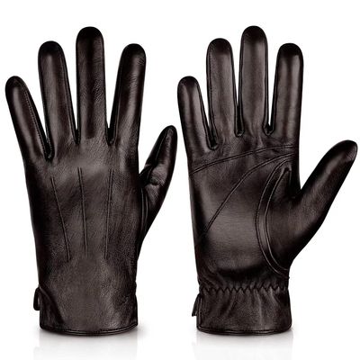 Alepo Genuine Sheepskin Leather Gloves For Men, Winter Warm Touchscreen Texting Cashmere Lined Driving Motorcycle Gloves (Brown-XL)
