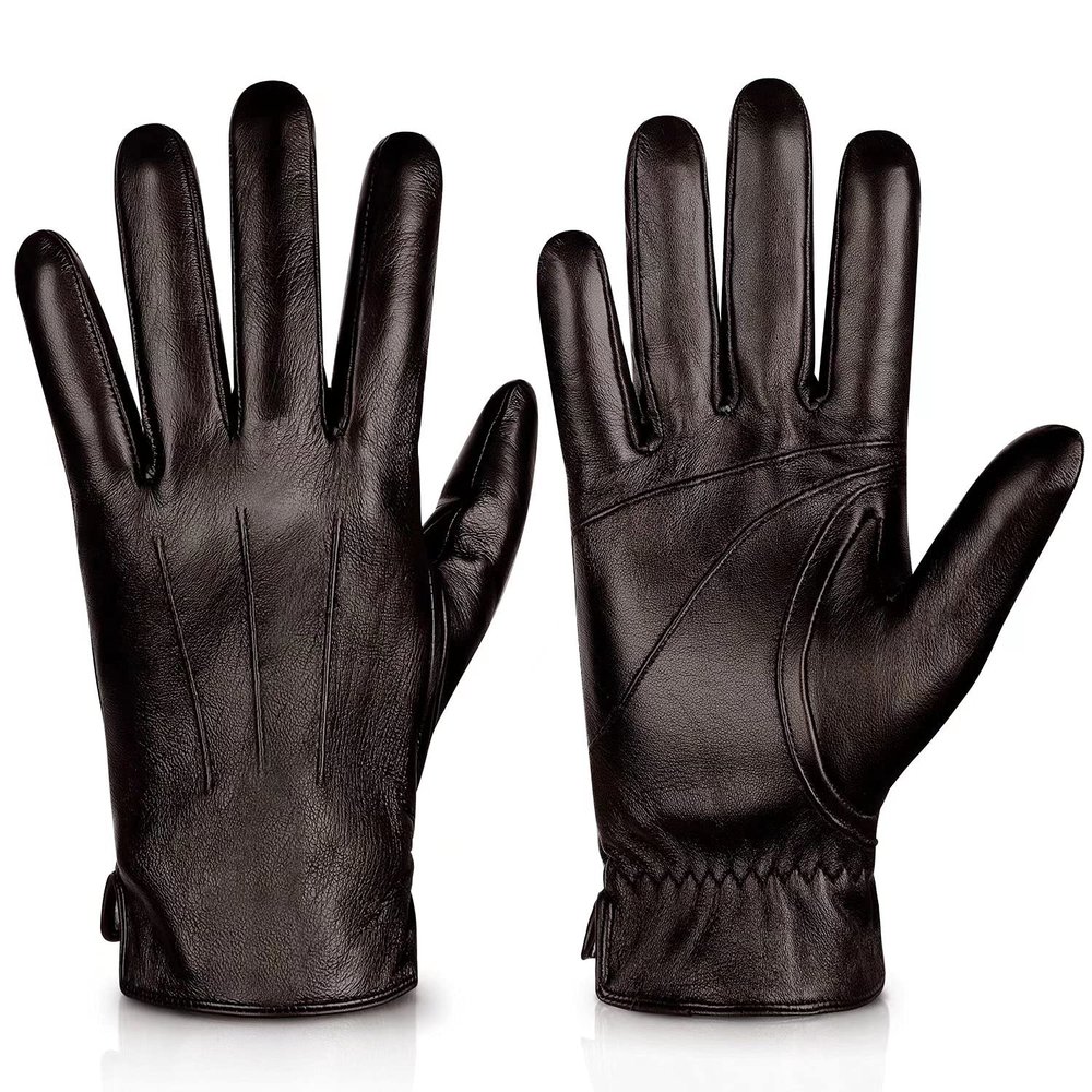 Alepo Genuine Sheepskin Leather Gloves For Men, Winter Warm Touchscreen Texting Cashmere Lined Driving Motorcycle Gloves (Brown-XL)