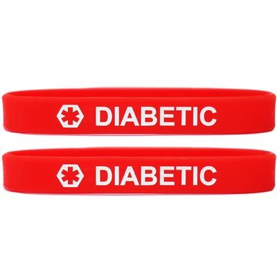 SayitBands 2 Pack of YOUTH Sized Diabetic Medical Alert Wristband Bracelets Red