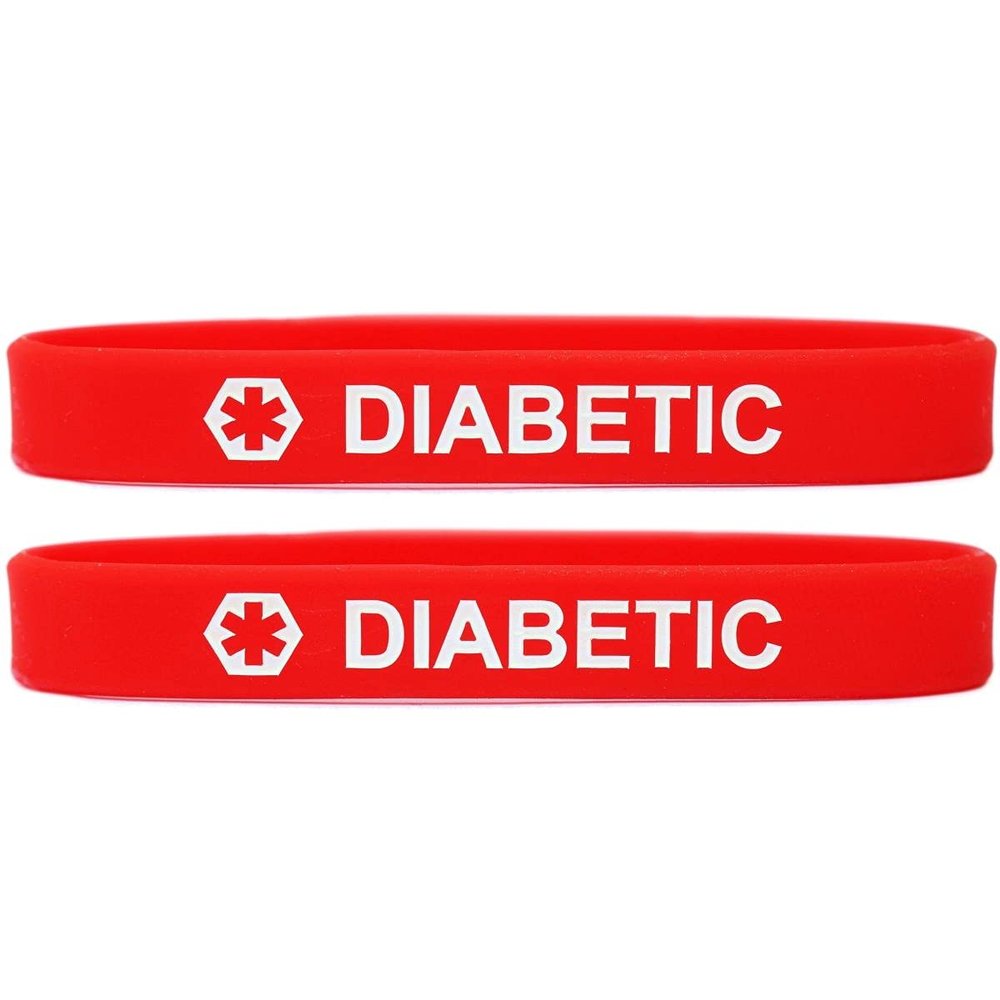 SayitBands 2 Pack of YOUTH Sized Diabetic Medical Alert Wristband Bracelets Red
