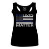 0181. Blue Lives Matter American Flag Thin Blue Line USA Police Support Patriotic Style Women's Tank Top Racerback (Black, Large) view 1
