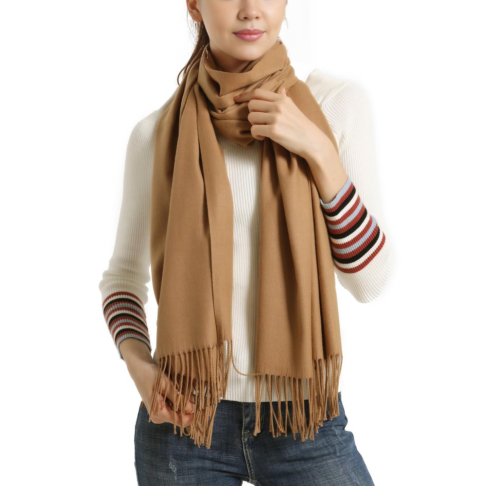 Pashmina Scarfs for Women-classic Camel formal Pashmina Shawls and Wraps for Wedding evening dresses(Camel)