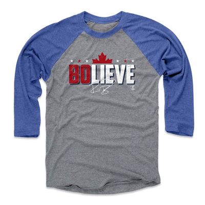 500 LEVEL Bo Bichette 3/4 Sleeve T-Shirt (Baseball Tee, XXX-Large, Royal/Heather Gray) - Bo Bichette Bolieve W WHT