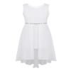 Agoky Girl's Chiffon Rhinestone Waist High-Low Hem Dress Party Pageant Wedding Flower Girl Dress White Sparkly 13-14 view 1