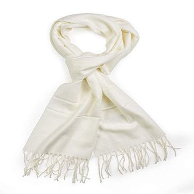 Mitchell Lewiss Cashmere Feel Winter Solid Color Scarf for women or man (White)
