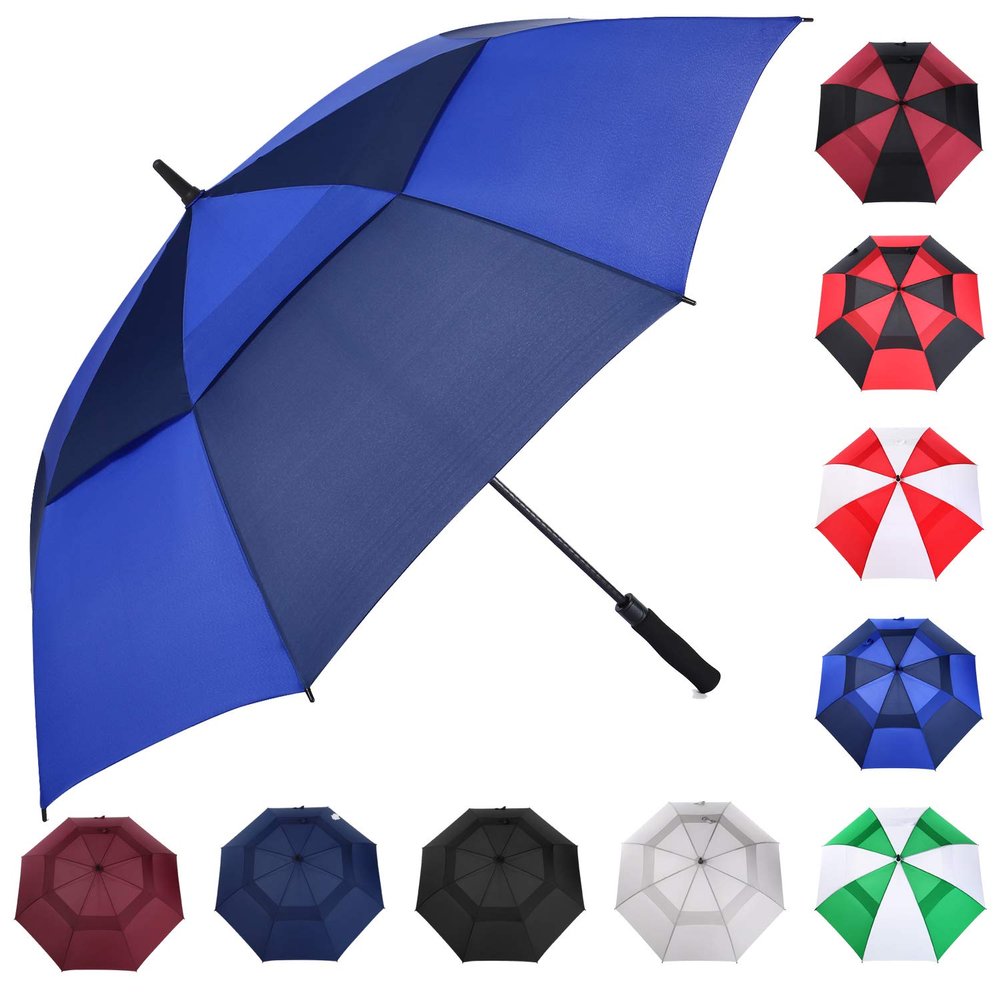 MRTLLOA Automatic Open Golf Umbrella, Extra-Large Oversized Double Canopy Vented Windproof Waterproof Stick Rain Golf Umbrellas for Men and Women (Royal/Navy Blue, 62 inch)
