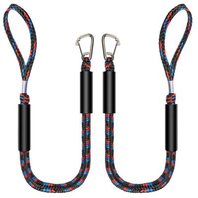 Botepon Boat Bungee Dock Lines with 316 Stainless Clips - Shock-Absorbing Jet Ski Dock Line, PWC Accessories, Boat Mooring Line/Tie Downs for Bass Boat, Fishing Pontoon, Dinghy - 4Feet