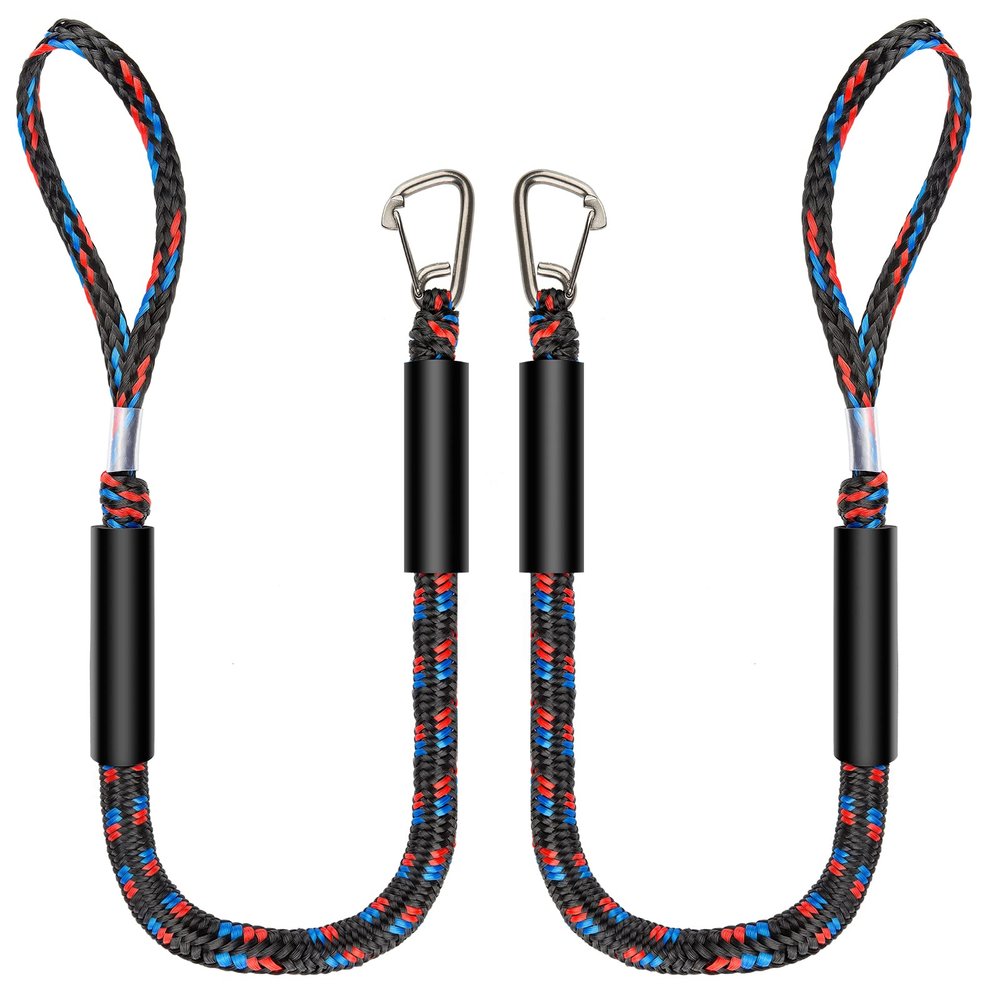 Botepon Boat Bungee Dock Lines with 316 Stainless Clips - Shock-Absorbing Jet Ski Dock Line, PWC Accessories, Boat Mooring Line/Tie Downs for Bass Boat, Fishing Pontoon, Dinghy - 4Feet