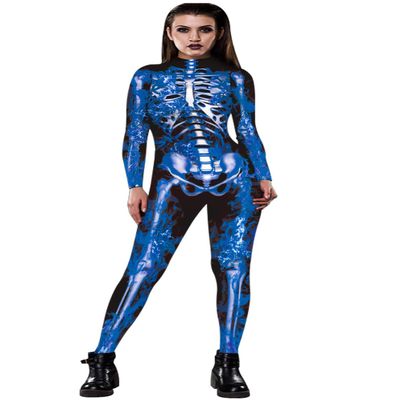 URVIP Women Halloween Skeleton Costume Stretch Skinny Catsuit Jumpsuit Bodysuit Color-BAX-087 XL