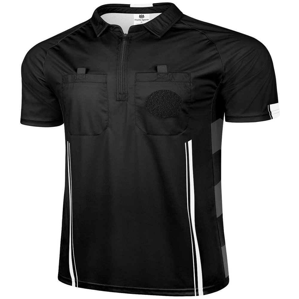 FitsT4 Sports Pro Soccer Referee Jersey Short Sleeve Ref Shirts Black XX-Large