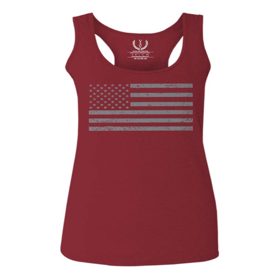 0176. Gray America USA American United States Vintage Flag Patriotic Style Women's Tank Top Racerback (Maroon, Large)