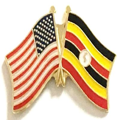 Uganda & USA Friendship Flag Lapel Pin, Crossed Emblem Badge