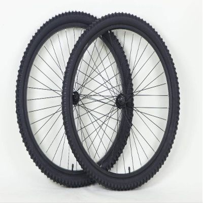 26 inch Mountain Bike Bicycle Wheels for Threaded Spin On Freewheel for Rim Brakes with 26 X 2.1 Tires and Tubes Black