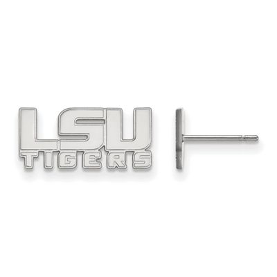 14k White Gold Louisiana State University Tigers LSU School Letters and Team Name Post Earrings 8x16 mm
