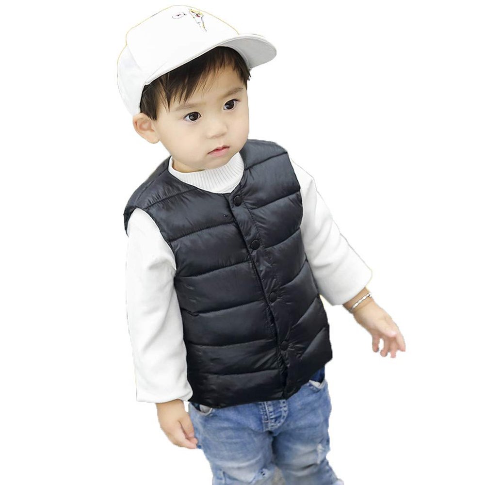 Toddler Boys Girls Winter Warm Waistcoat Coats Jacket for 1-5 Years Old Child Solid Striped Vest Outwear Clothes (18-24 Months, Black)