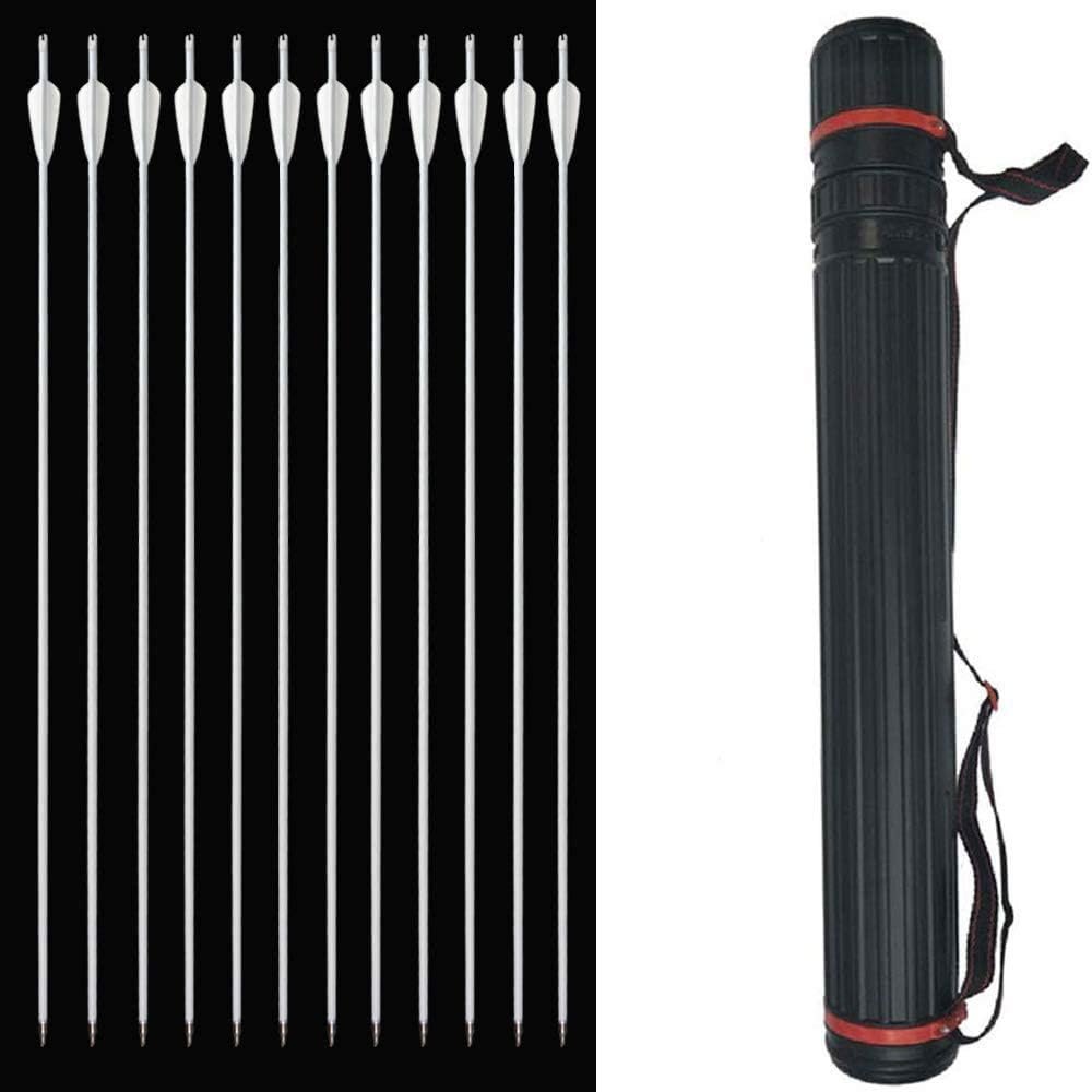 SHARROW Archery Carbon Arrow 31.5-Inch Practice Hunting Arrows with Removable Tips and Quiver for Compound/Recurve Bow (12pcs, Arrow+Quiver)
