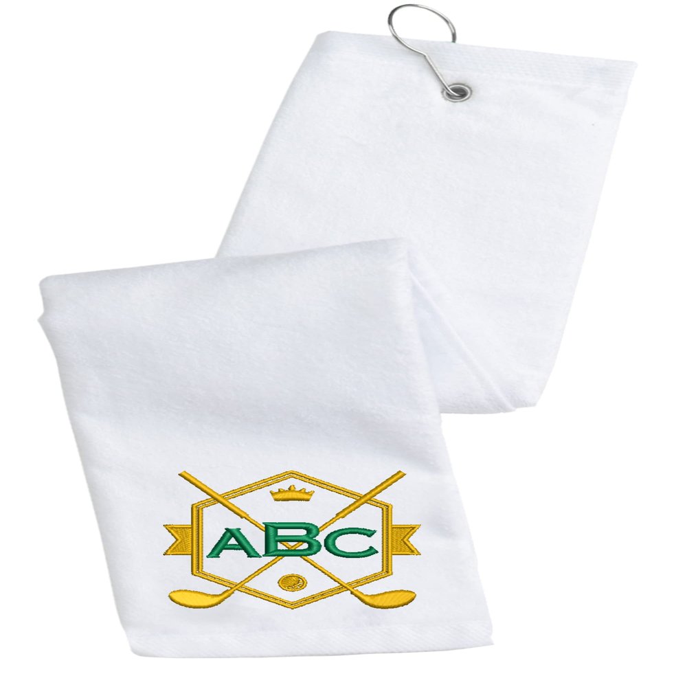 Personalized Embroidered Golf Towel with Monogram Design and Initials Custom Trifold Towel for Golf Bags with Grommet and Carabiner Clip, Hook