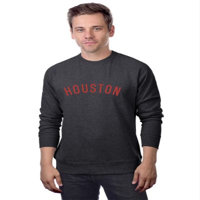 Daxton Houston Sweatshirt Athletic Fit Pullover Crewneck French Terry Fabric, HthCharcoal Sweatshirt Red Letters, XS