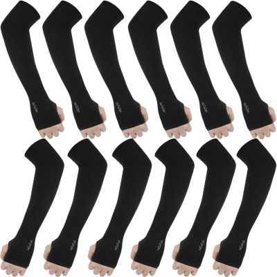 AoOnZan 6 Pairs Black Arm Sleeves for Men Women UPF50+ UV Protection Cooling Sun Sleeves Sports Compression Sleeve to Cover Arms with Thumb Hole