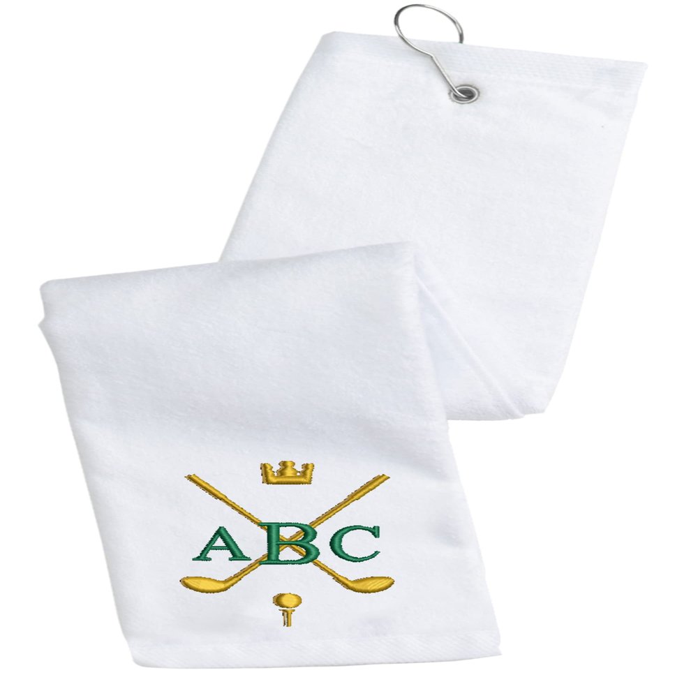 Personalized Embroidered Golf Towel with Monogram Design and Initials Custom Trifold Towel for Golf Bags with Grommet and Carabiner Clip, Hook