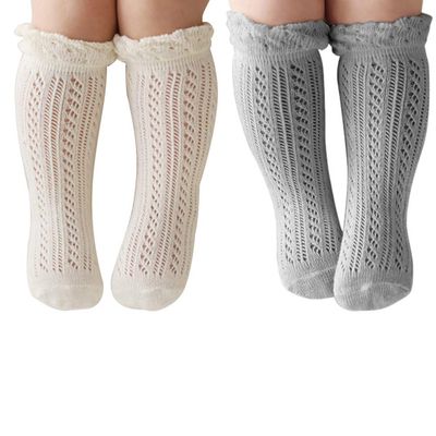 Baby Girls Knee High Socks Hollow Out Anti-skid Knitting Stockings Suitable for 0-2 Years Infants Toddlers