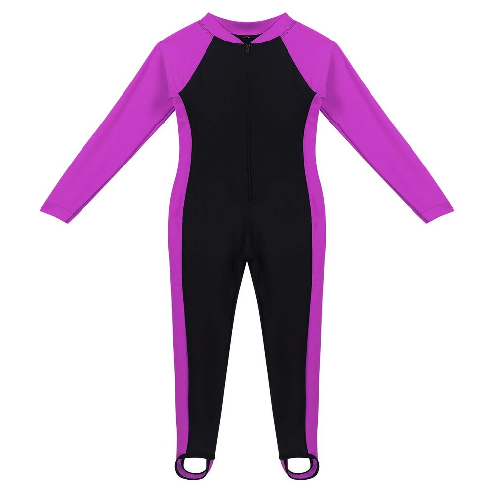 Freebily Kids Boys Girls Full Body Rash Guard Swimsuit Swimwear Sun Protection Long Sleeves Anti UV Swimming Costume Rose Red 8-9