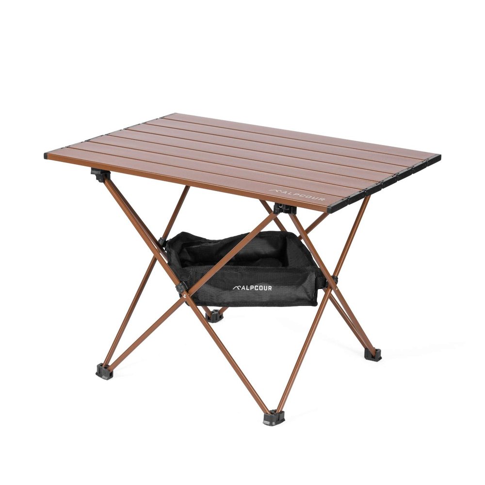 Alpcour Portable Camping Table Lightweight, Compact Folding Side Table in a Bag with Aluminum Top & Heavy Duty Hinge for Easy Travel & Storage Great for Outdoor BBQ, Backpacking, Tailgate & More