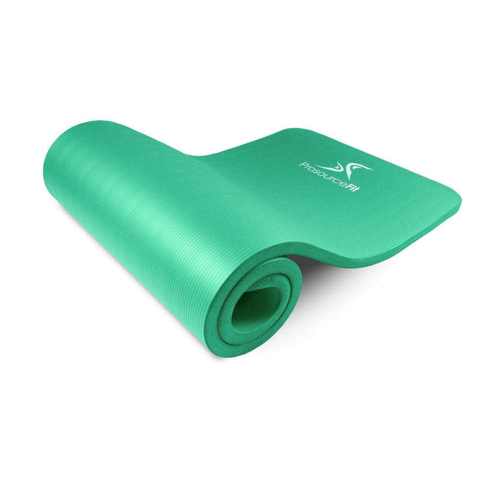 ProsourceFit Extra Thick Yoga and Pilates Mat (13mm) or 1" (25mm), 71-inch Long High Density Exercise Mat with Comfort Foam and Carrying Strap, Green