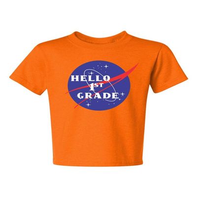 ALLNTRENDS Kids Youth T Shirt Hello 1st Grade Back to School Tee Cool Space (M, Orange)