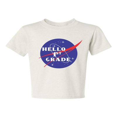 ALLNTRENDS Kids Youth T Shirt Hello 1st Grade Back to School Tee Cool Space (S, White)