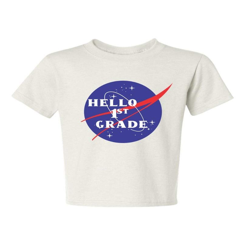 ALLNTRENDS Kids Youth T Shirt Hello 1st Grade Back to School Tee Cool Space (S, White)