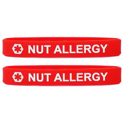 SayitBands 2 Pack of YOUTH Sized Nut Allergy Medical Alert Wristband Bracelets Red