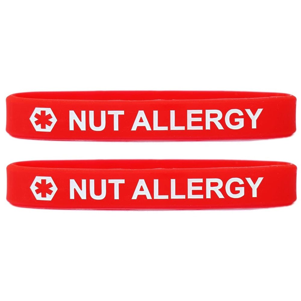 SayitBands 2 Pack of YOUTH Sized Nut Allergy Medical Alert Wristband Bracelets Red